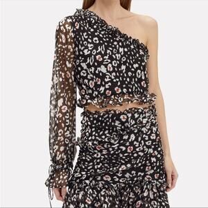 NEW THE EAST ORDER REVOLVE Black White Skye One Shoulder Tie Top Blouse Shirt M